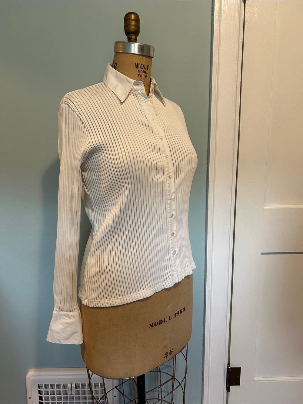 Anne Fontaine White Ribbed Button-Down Shirt